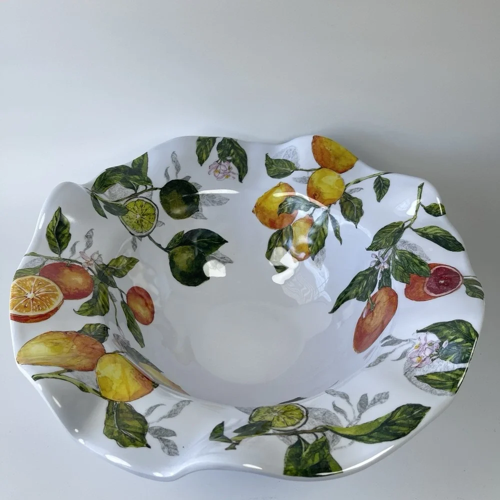 Nicole Miller 100% Melamine Lemon‎ Fruit Scalloped Deep Serving Salad Bowl 15X5